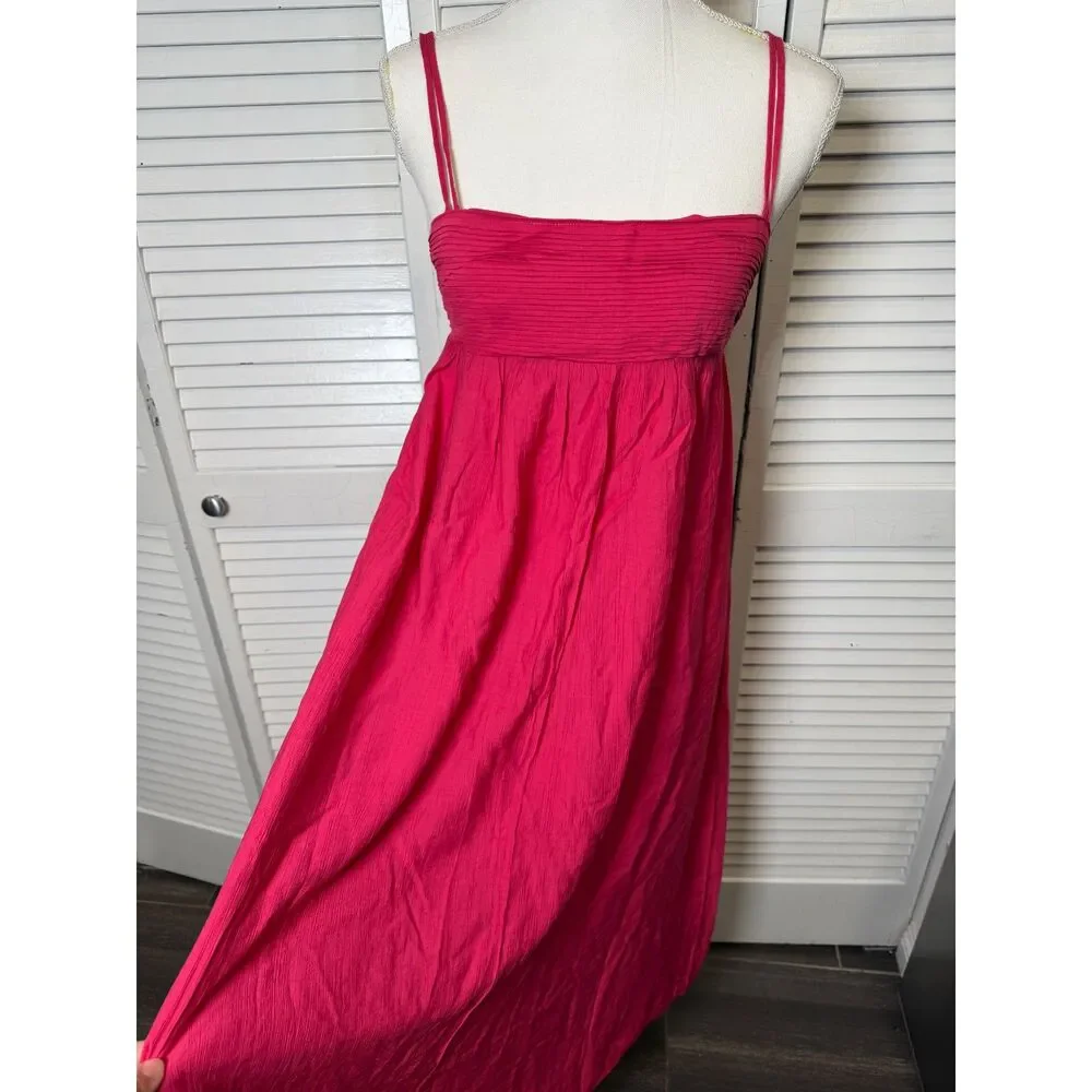 Abercrombie & Fitch Pink Babydoll Crinkle Textured Maxi Dress w/ Pockets Medium